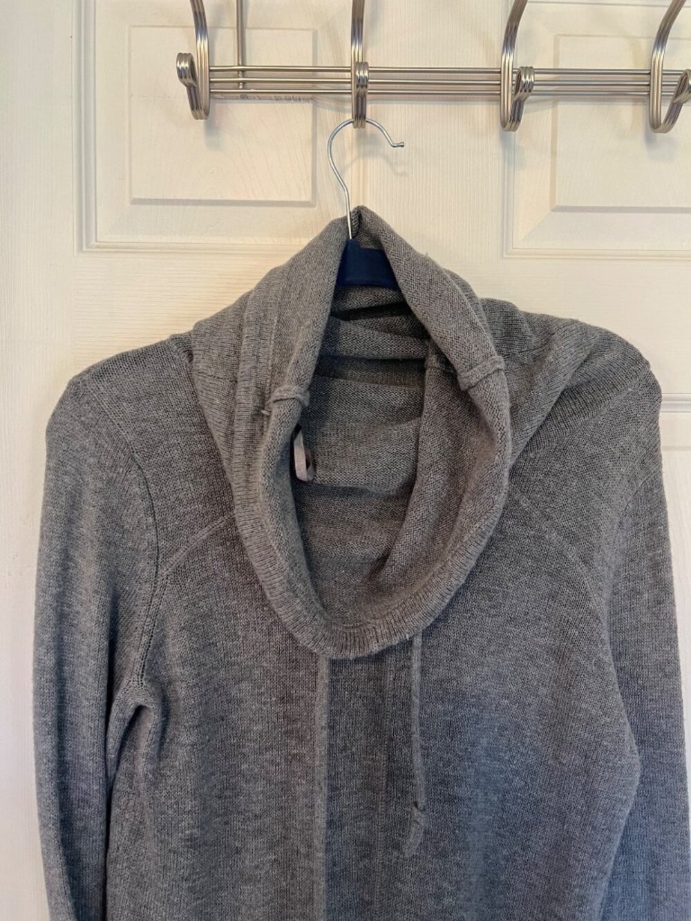 Dakini Sweater Dress Tunic Grey Knit Wool Blend Cowl Neck Zip Pockets Medium - Picture 2 of 8